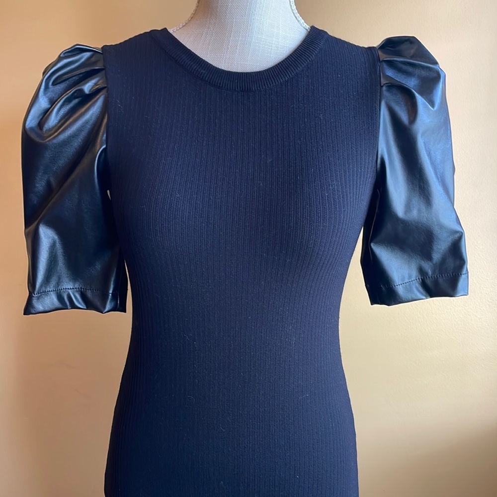 Leather puff sleeve dress